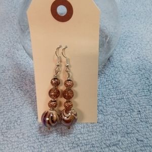 Chocolate/Cream Swirl W/Choc Crackle & cream & latte Copper Sparkle Earrings SS